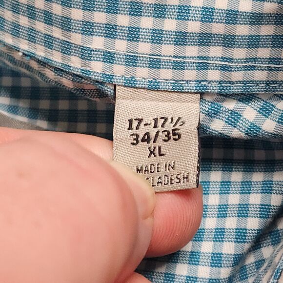 Unlisted Kenneth Cole Mens Dress Shirt Size XL 17-17 1/2 Blue Check Slim Fit - Picture 11 of 12